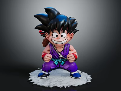 Dragon Ball Goku 3D Character Model With Purple Outfit Blue Sash And Black Spiky Hair 3d model