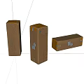 Three Brown Cardboard Packaging Boxes With Labels In Different Sizes 3d model