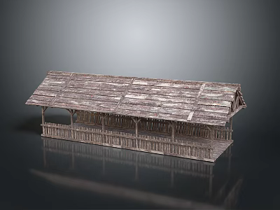 Traditional Rustic Wooden Pavilion With Thatch Roof And Wooden Support Columns 3d model