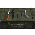 Various Knives As Weapon Collection Displayed On Wooden Crate In Low Poly Style