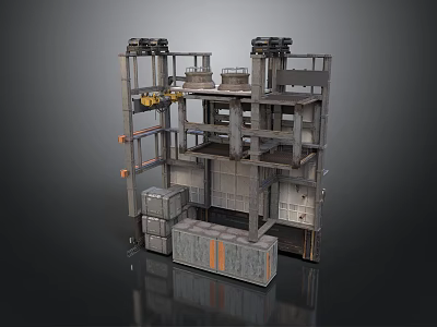Industrial Machinery Structure With Multi layered Metal Frame And Storage Containers 3d model