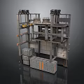 Industrial Machinery Structure With Multi layered Metal Frame And Storage Containers