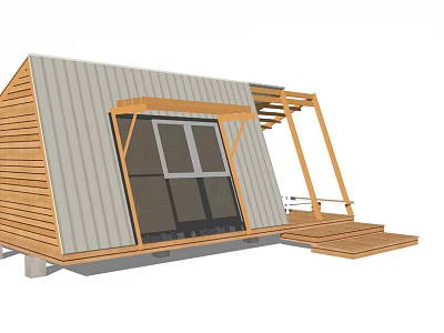 Modern Single Family House With Wooden Accents Metal Panels Large Windows And Wooden Deck 3d model