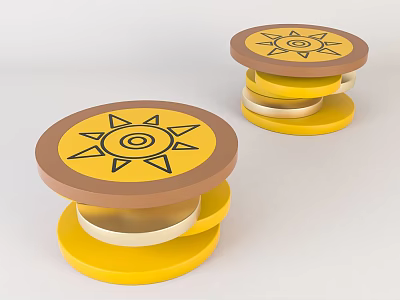 Two Stacked Sofa Stools In Yellow And Brown With Sun Pattern Design 3d model