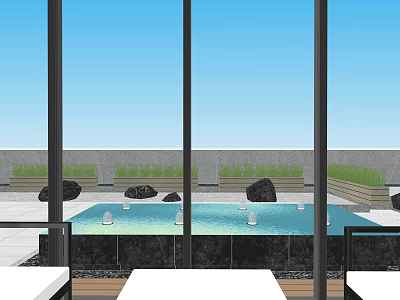 Rooftop Garden With Lush Green Plants Water Pool And Seating Area 3d model
