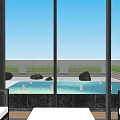 Rooftop Garden With Lush Green Plants Water Pool And Seating Area