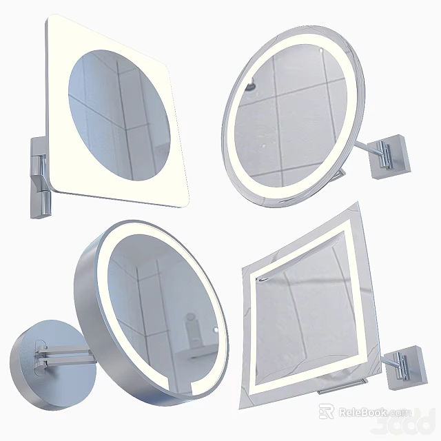 Modern Stylish LED Lighted Mirrors Featuring Round And Square Wall Mounted Designs 3d model