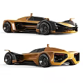 Yellow and Black Modern Sporty Supercar With Streamlined Aerodynamic Design and Wide Wheels