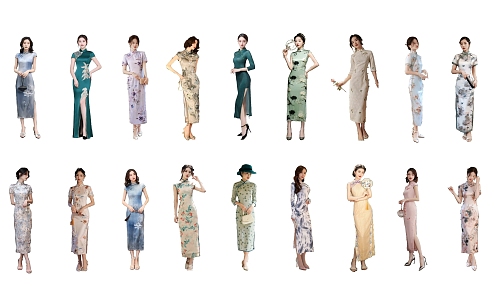 Modern Multiplayer Cheongsam Characters Hanfu Beauty Woman 3d model