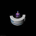 Modern Technology Exhibition Hall Featuring Curved EMG Logo Reception Desk And Staff Member