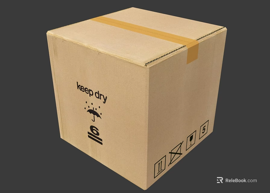 Sturdy Cardboard Storage Box For Household Use With Keep Dry Label And Icons 3d model 