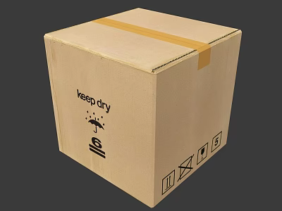 Sturdy Cardboard Storage Box For Household Use With Keep Dry Label And Icons 3d model