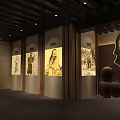 Traditional Cultural Center Interior With Golden Ceiling Patterns Calligraphy And White Sculpture