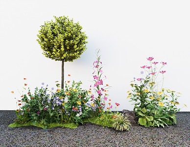 combination of flowers and plants plant group courtyard flowers and plants flower garden flower border plants 3d model