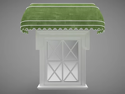 Green Scalloped Awning Over White Window With Cross Panes And Architectural Detail 3d model
