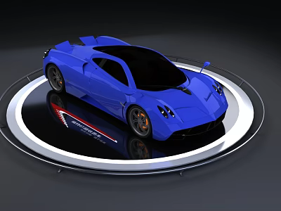 Elegant Circular Display Stand Showcasing Blue Sports Car On Reflective Base 3d model