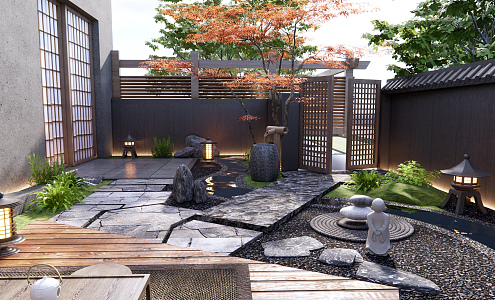 Japanese-style courtyard landscape 3d model