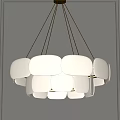 Modern Chandelier With Multiple White Cream Shades And Metal Suspension Wires