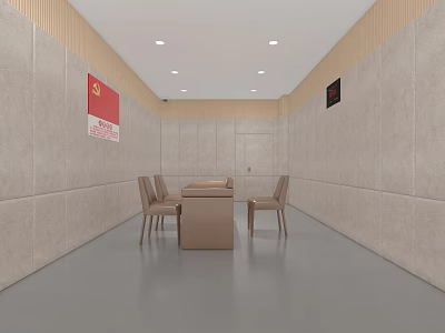 Modern Lounge Area With Light Colored Walls Gray Floor Wooden Table And Comfortable Chairs 3d model