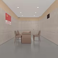 Modern Lounge Area With Light Colored Walls Gray Floor Wooden Table And Comfortable Chairs