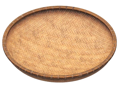 Bamboo Woven Round Serving Tray With Natural Texture And Wooden Border 3d model