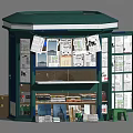 Traditional Street Newsstand Displaying Newspapers Magazines With Black Roof And Green Stool