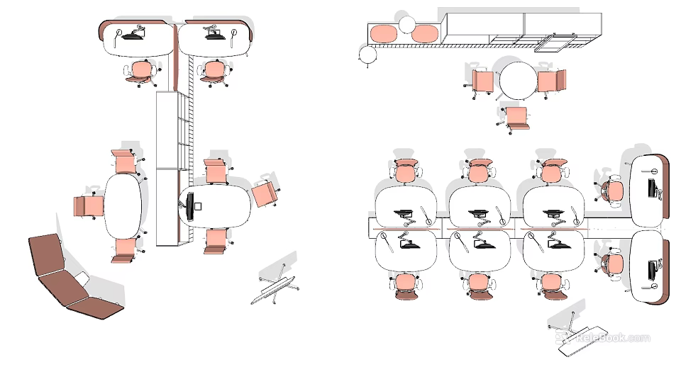 Efficient Office Desk Layout Design With Ergonomic Chairs And Computer Monitors 3d model 