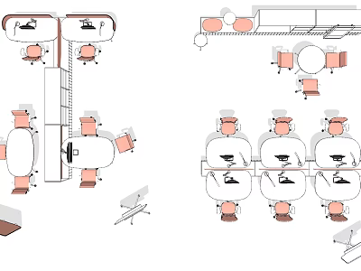 Efficient Office Desk Layout Design With Ergonomic Chairs And Computer Monitors 3d model