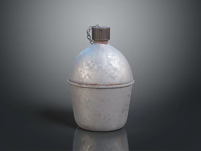 Retro Silver Metal Water Bottle With Chain Lid For Daily Household Use 3d model