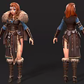 Red Haired Female Warrior Character With Fur Trimmed Armor And Battle Axe