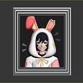 Anime Style Game Character In Rabbit Hoodie With Black Hair And Pink Ears