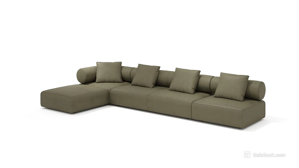 Modern Green Sectional Sofa With Multiple Cushions And L Shaped Design 3d model