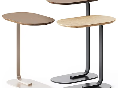 Modern Minimalist Side Tables With Wooden Tops And Curved Metal Bases In Various Tones 3d model