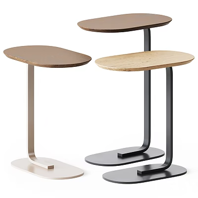Modern Minimalist Side Tables With Wooden Tops And Curved Metal Bases In Various Tones 3d model