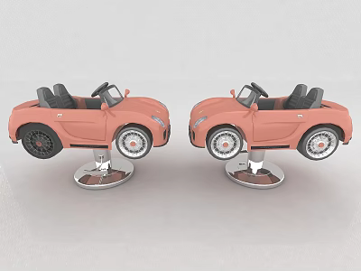 Two Pink Kids Electric Toy Convertible Cars on Silver Pedestals 3d model