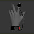 Transparent Glove Device With Black Sensor On Finger Black Red Wrist Strap And Connecting Cable