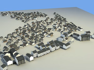 Traditional Chinese Village Model With Dense Ancient Style Houses And Roof Tiles 3d model