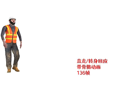 Man With Skeleton Animation Walking Forward Turning Around Responding 136 Frames 3d model