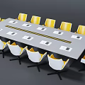 Modern Conference Table with Yellow Chairs and Notebooks on Gray Tabletop 3d model