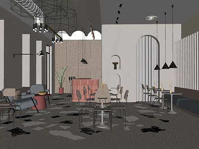 Modern Sweet Shop Interior Design With Arched Elements Pendant Lights And Cozy Seating 3d model