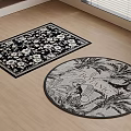 Stylish Rectangular And Round Rugs With Floral Tropical Plant And Bird Patterns 3d model