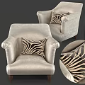 Elegant Silver Leather Single Sofa With Stylish Zebra Print Decorative Pillow