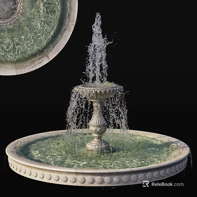 Garden Ornament Water Fountain With Decorative Pedestal Circular Stone Basin And Flowing Water 3d model 