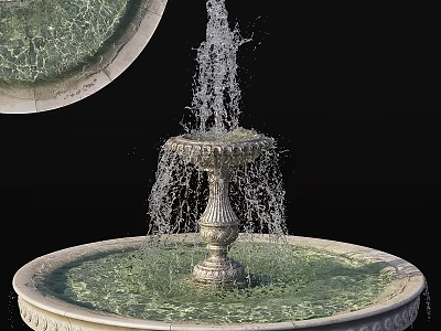 Garden Ornament Water Fountain With Decorative Pedestal Circular Stone Basin And Flowing Water 3d model