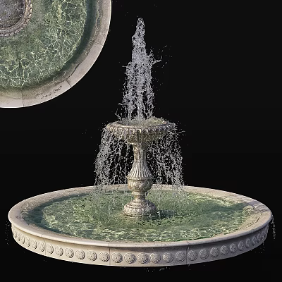 Garden Ornament Water Fountain With Decorative Pedestal Circular Stone Basin And Flowing Water 3d model