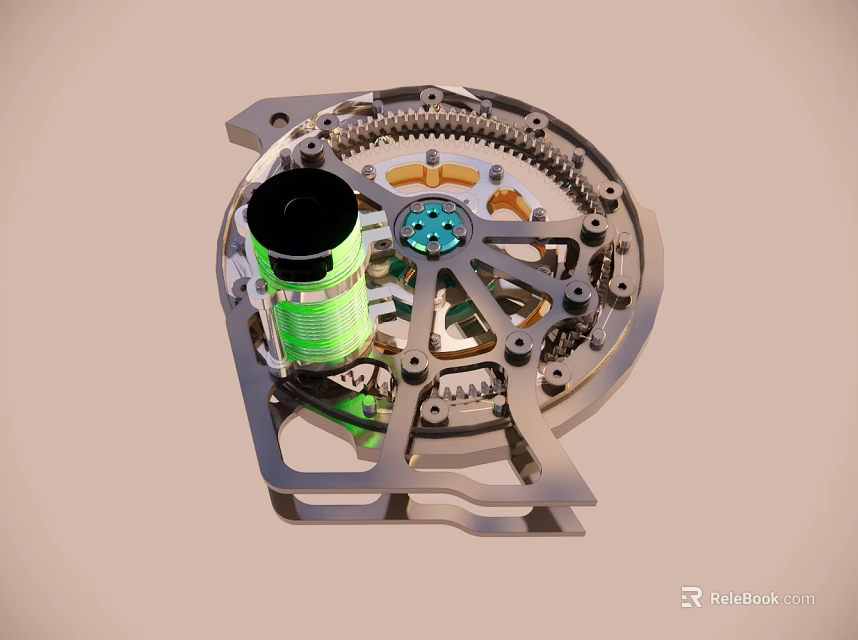 Smart Machine Precision Mechanical Structure With Metal Frame Gears And Green Components 3d model 