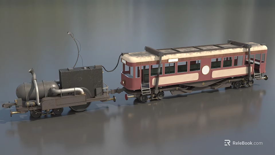Vintage Steam Train Model With Black Locomotive Red Carriage Windows And Ladder 3d model 