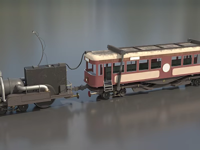 Vintage Steam Train Model With Black Locomotive Red Carriage Windows And Ladder 3d model