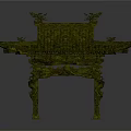 Traditional Chinese Pavilion Architecture With Green Tiled Roof Ornamental Eaves And Carved Columns
