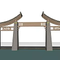 Traditional Stone Archway With Symmetrical Design Water Reflection And Clear Sky